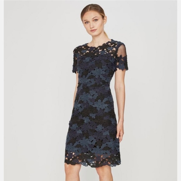 Elie Tahari Ophelia Lace Sheath Dress in Black/Blue size 4 - Picture 3 of 13